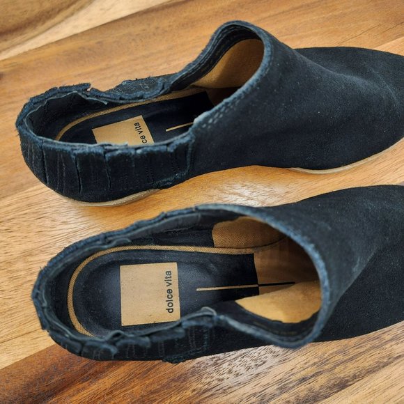 Dolce Vita Booties Keiton Ankle 8 Black Suede Leather Pointed Toe Stacked Heel - Picture 3 of 13